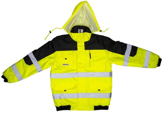Dunlop Sicherheitsjacke XL – Sicherheitsweste für Erwachsene – Funktionales Design mit Taschen – Fluoreszierend – Bequeme und universelle Passform – PES-Kunststoff – Gelb