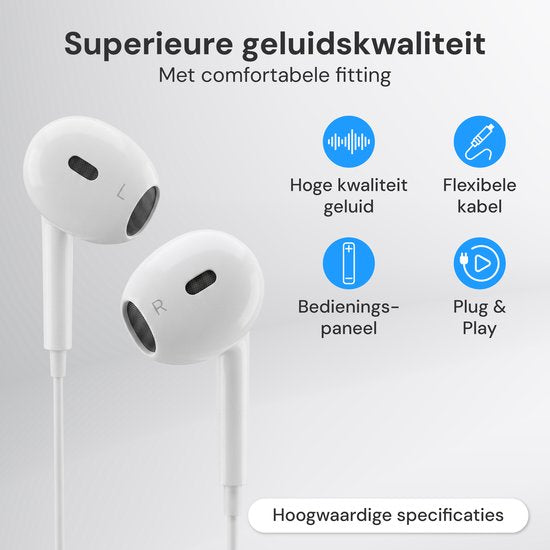 Nuvance Kopfhörer mit Kabel – Kompatibel mit Lightning – In-Ear-Kopfhörer mit Kabel – Kopfhörer mit Kabel und Mikrofon – Weiß