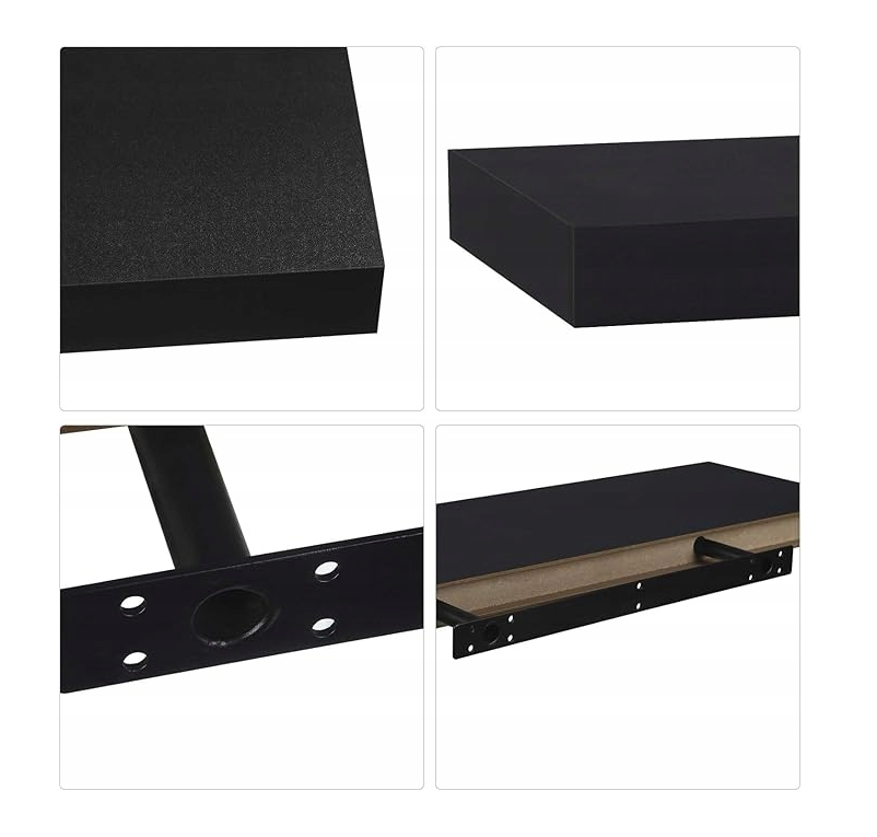 Esituro Wandregal, freihängend, 50 cm – 2er-Set – Schwarzes MDF – Modern