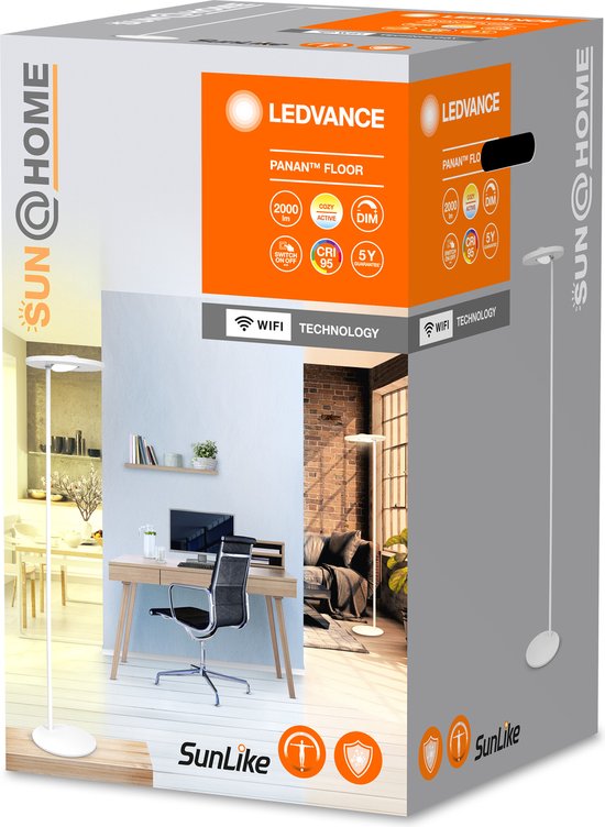 LEDVANCE SunHome Office Stehleuchte - 36W, 180 cm - Dimmbar Tunable White 2200-5000K - Wifi & Smart Home - Silber