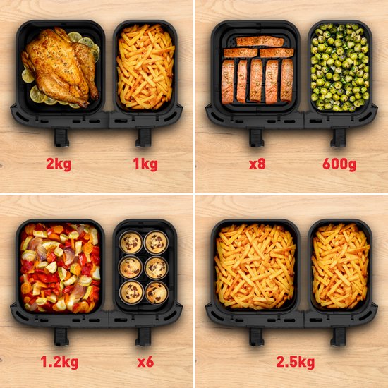 Tefal Easy Fry Dual XXL EY9428 – Doppel-Heißluftfritteuse XXL – 11 l – Einschübe 6,5 l & 4,5 l – 7 Programme – Für 8–10 Personen