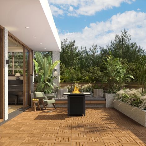 Yaheetech Terrassenfliesen aus Akazienholz, 10er-Set – 31 x 31 cm – Klickfliesen für Garten, Balkon und Terrasse