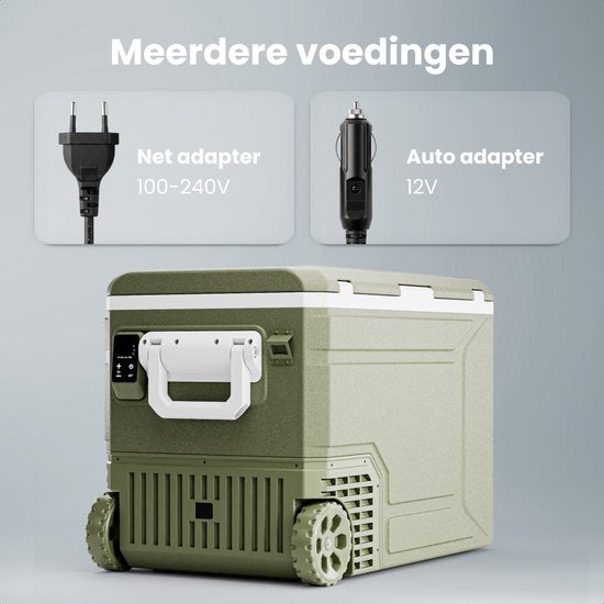 Auronic Elektrische Kühlbox – Kompressor – 80 l – 12 V und 240 Volt – Camping-Kühlschrank – Frigobox für das Auto – mit Rädern und Griff – grün