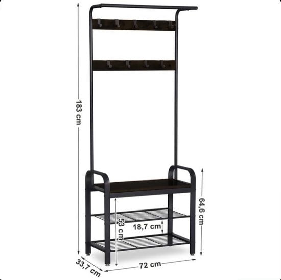 Goliving Kapstok â€šÃ„Ã¬ Garderoberek â€šÃ„Ã¬ Halmeubel â€šÃ„Ã¬ Schoenenrek â€šÃ„Ã¬ Schoenenkast â€šÃ„Ã¬ IndustrieÃƒÃ le kast â€šÃ„Ã¬ Metaal/Hout â€šÃ„Ã¬ 72 x 34 x 183 cm â€šÃ„Ã¬ Zwart