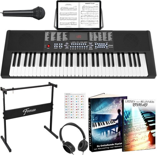 Finesse Keyboard Piano - Ständer & Zubehör - 61 Tasten - Digital Piano - Electric Piano - Kind