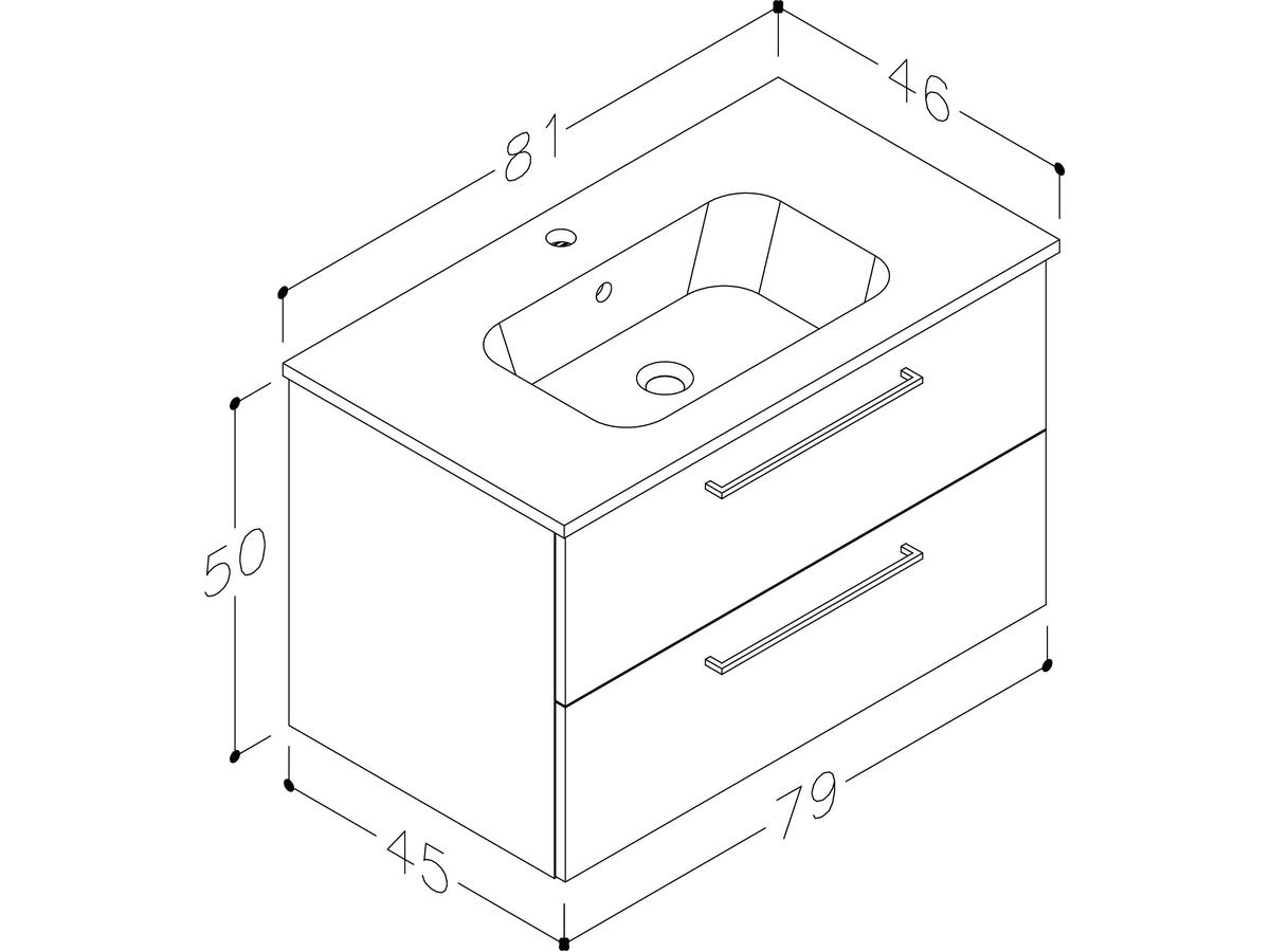 Kame Gama Badezimmermöbel-Set – Brown Oak – inklusive Spiegel – 80 cm