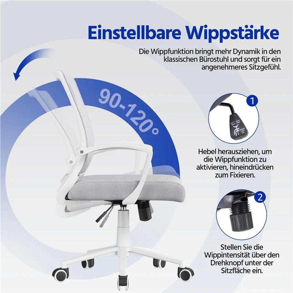 Yaheetech Ergonomischer Bürostuhl, verstellbar, Netzbezug, hellgrau