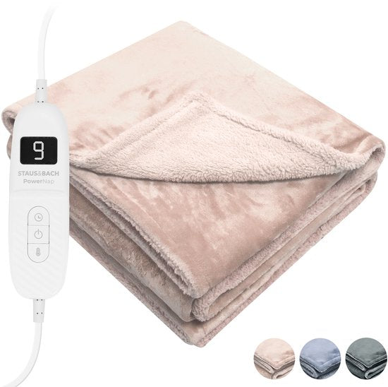 STAUS&BACH Heizdecke 3XL - 2 Personen Oberdecke - Doppelseitige Fleece Sherpa Wärmedecke - Champagner rosa - 180x160 cm PowerNap