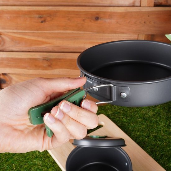 Redcliffs Outdoor Camping-Kochgeschirrset – 2-teilig – Aluminium/Edelstahl – schwarz/grün – Camping