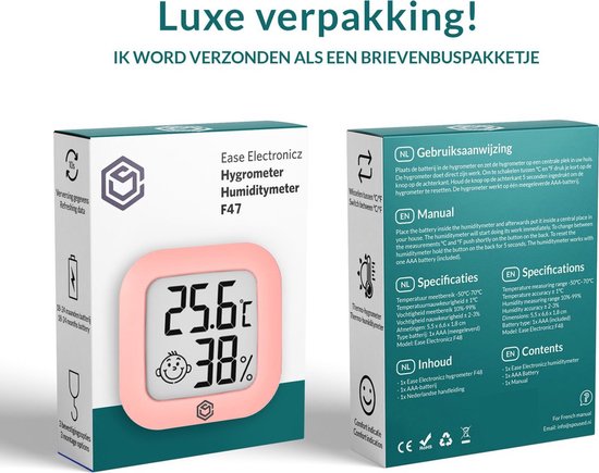 Ease Electronicz Hygrometer - Wetterstation - Luftfeuchtigkeitsmesser - Thermometer für Innenräume - inkl. Batterie und Klebestreifen