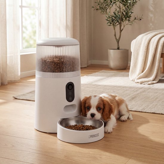 Princess Automatischer Futterspender – Smart 4 Liter – Katze & Hund – App-Steuerung – Trockenfutter – Edelstahlschüssel – BPA-frei – Pufferbatterie – Futterautomat – Futterspender – 610040