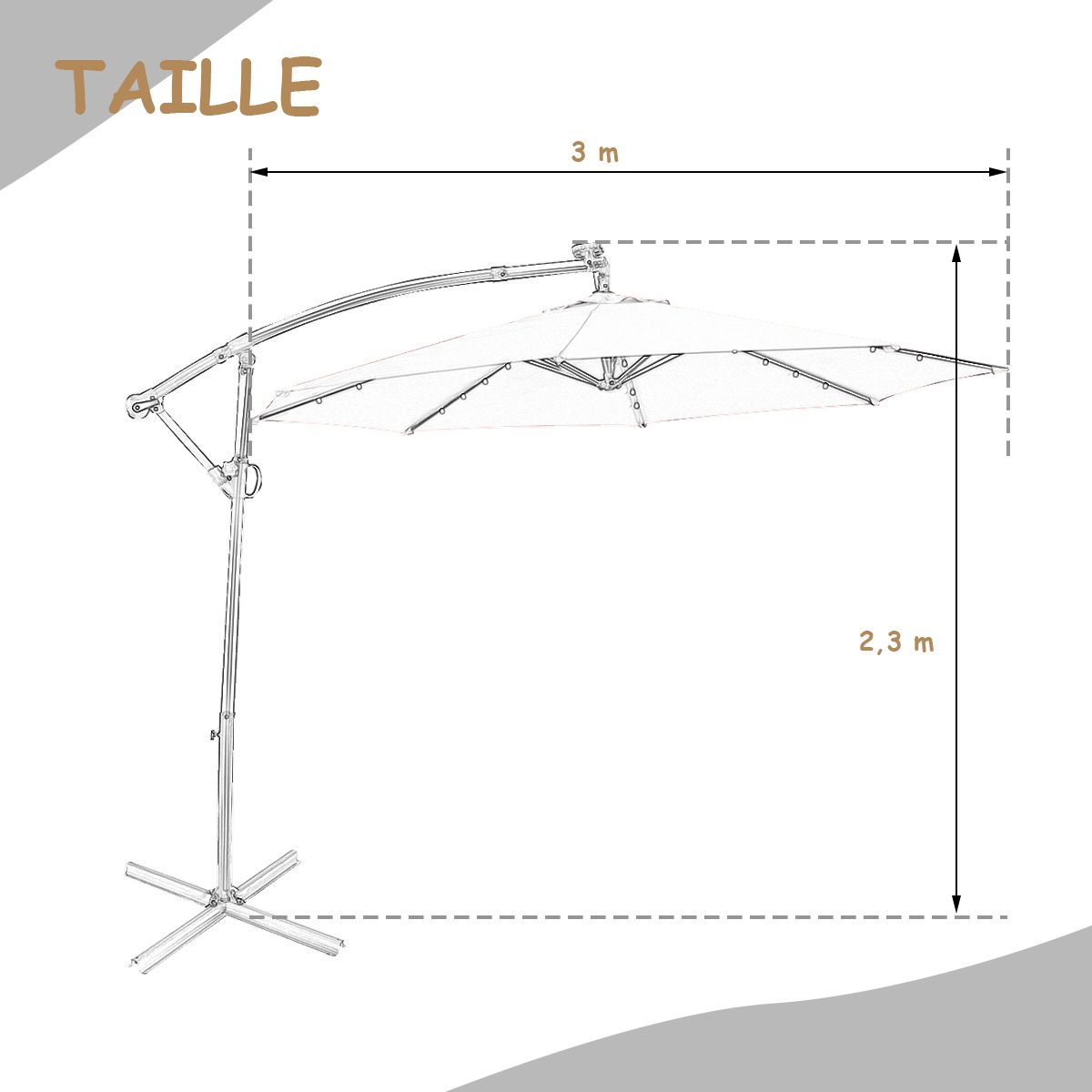 Coast Freistehender Sonnenschirm mit LED-Beleuchtung – Solarpanel – dreh- und neigbar – Farbe: Kaffee, 300 cm