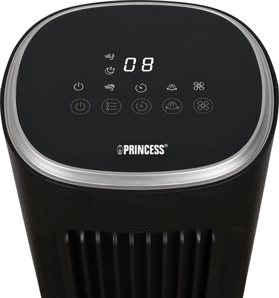 Princess DC Turmventilator 101 cm – Besonders leise – 12 Geschwindigkeitsstufen – Schwenkfunktion – Timer 1–8 Stunden – Mit Fernbedienung – Standventilator – 50 W – Schwarz – 352390