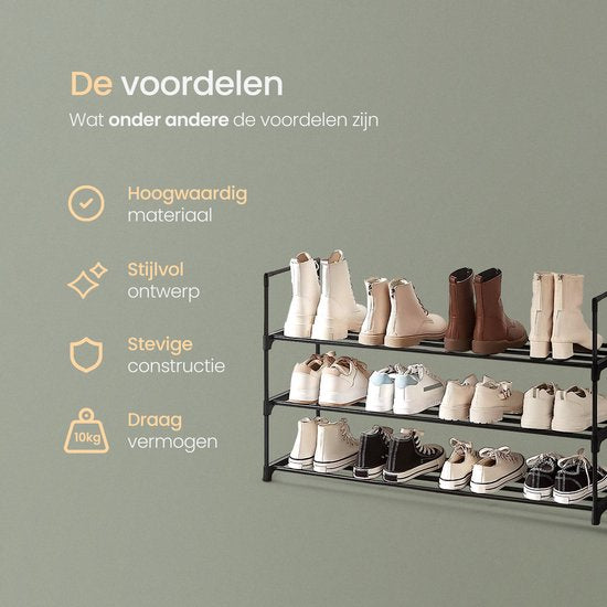 O'DADDY® Schuhregal 3 Lagen - Schuhregal - Schuhaufbewahrungssystem - Schuhschrank - Schuhregal - Schuhschrank - Aufbewahrungsregal für 12 bis 15 Paar Schuhe - Schwarzes Metall