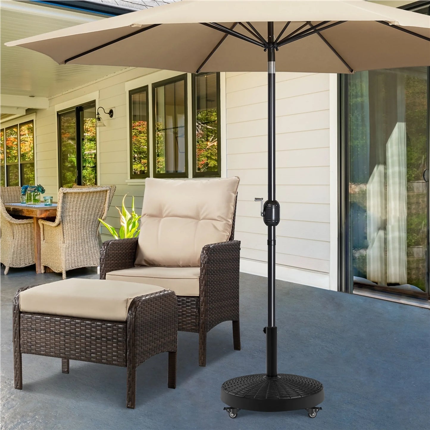 Yaheetech Sonnenschirmfuß auf Rädern 24 kg - Mit 4 Rollen mit Bremse und zwei Adaptern für Ø 38 mm und Ø 48 mm - Für Terrasse und Garten - Schwarzes Harz und Metall - 52 x 52 x 42 cm