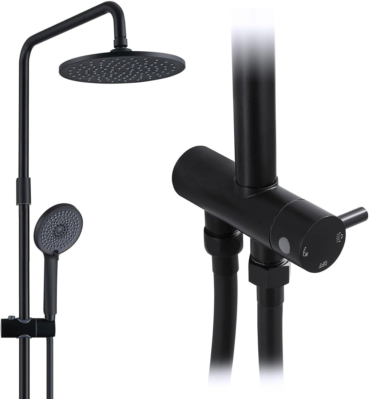 Homelody Regenduschen-Set ohne Wasserhahn – Handbrause mit 4 Einstellungen – Kopfbrause 9 Zoll – Höhe 101,4 cm – Edelstahl – Mattschwarz