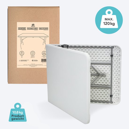 LifeGoods Zusammenklappbarer Tisch - 70x180cm - Verstellbarer und stabiler Klapptisch - Wetterfest - Outdoor-Klapptisch - Weiß