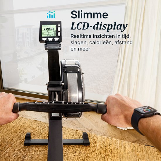 Flowsense Rudertrainer mit Luftwiderstand – Professionelles Rudergerät – 10 Widerstandsstufen – Zusammenklappbar – Ganzkörpertraining – Bluetooth-App & LCD-Monitor – Max. 200 kg – Rudergeräte – Für zu Hause & im Fitnessstudio