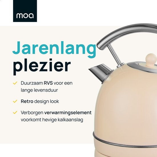 MOA Retro-Wasserkocher Pastellcreme - Elektrisch - Edelstahl - EK4TC