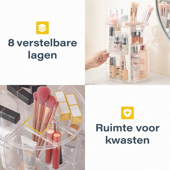 Drehbarer Make-up Organizer - Transparent - Drehbar - Für - Schminkpinsel - Schminkschwamm - Schminktisch - Box Mädchen - Geschenkset - Kinderset - für Mädchen