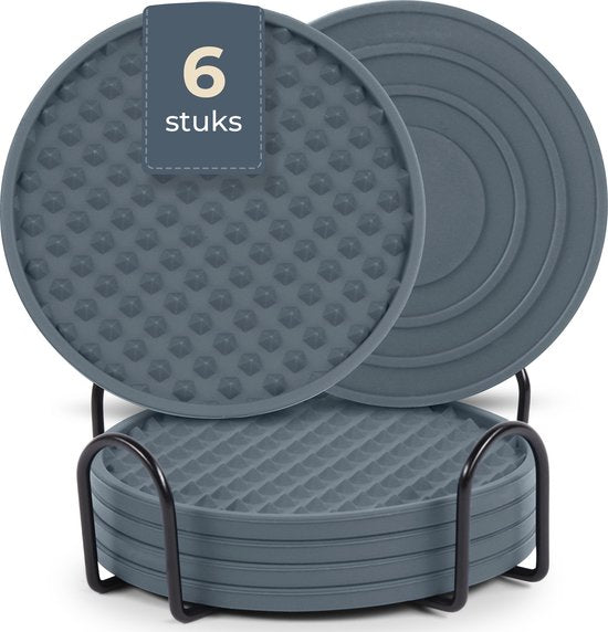 Castagnola Silikon-Untersetzer - Untersetzer für Gläser - Design-Untersetzer mit Halter - Untersetzer-Set - Anti-Rutsch - 6er-Set - Grau