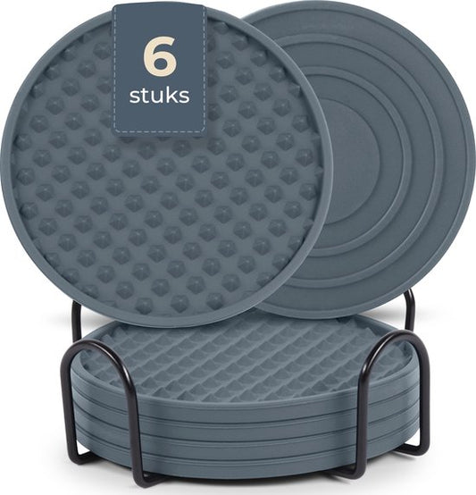 Castagnola Silikon-Untersetzer - Untersetzer für Gläser - Design-Untersetzer mit Halter - Untersetzer-Set - Anti-Rutsch - 6er-Set - Grau