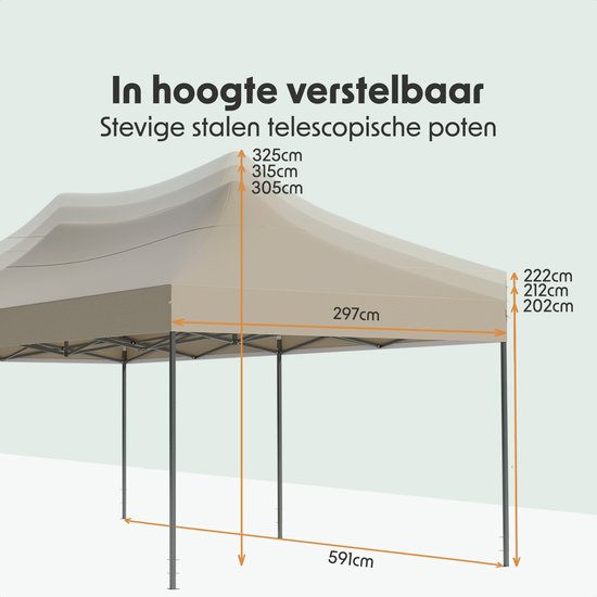 LifeGoods - Partyzelt - Faltbar - Einfacher Aufbau - Wasserdicht - Tragetasche mit Rädern - 3x6 m - Beige