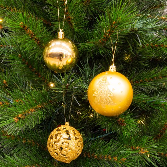 Giftsome Set mit goldenen Weihnachtskugeln – 60 Weihnachtskugeln aus Kunststoff – inkl. goldenem Baumschmuck – Weihnachtsdekoration – 6/7 cm