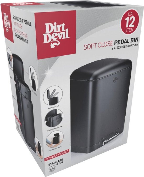 Dirt Devil Treteimer 12 Liter - Badezimmerabfalleimer - Edelstahl - Schwarz
