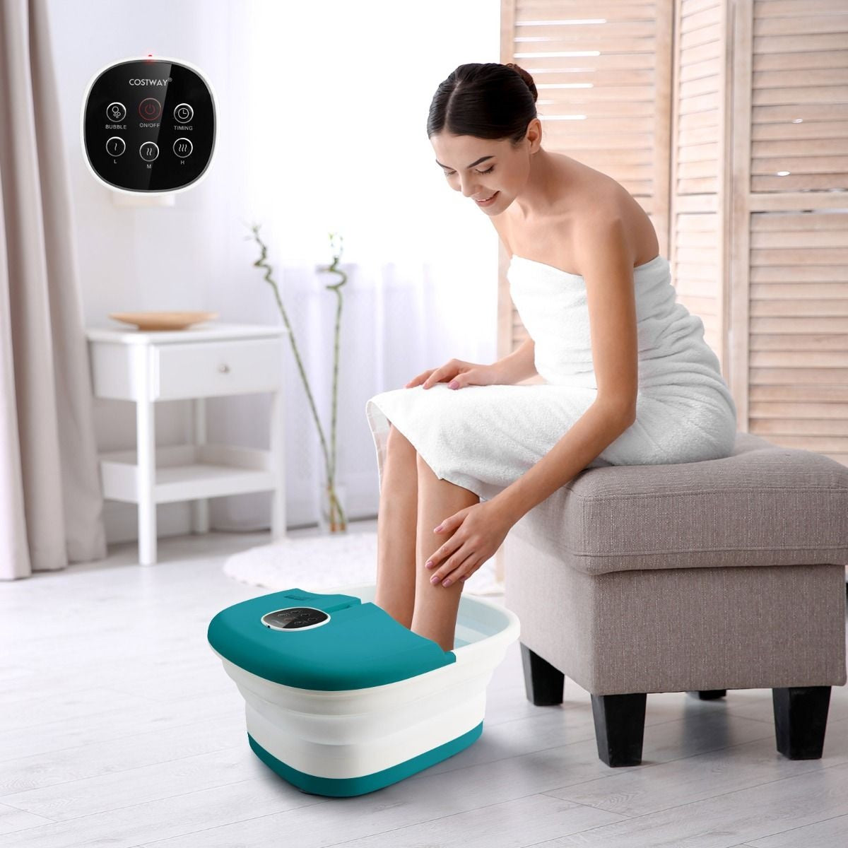 Coast Fußbad Massage -Gerät Fußmassage Spa mit externer Steuerung klappbar 33,5 x 41 x 20,5 cm türkis