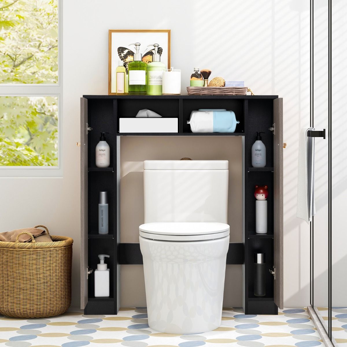 Coast Badezimmerschrank über der Toilette – Doppeltür – verstellbare Einlegeböden – schwarz