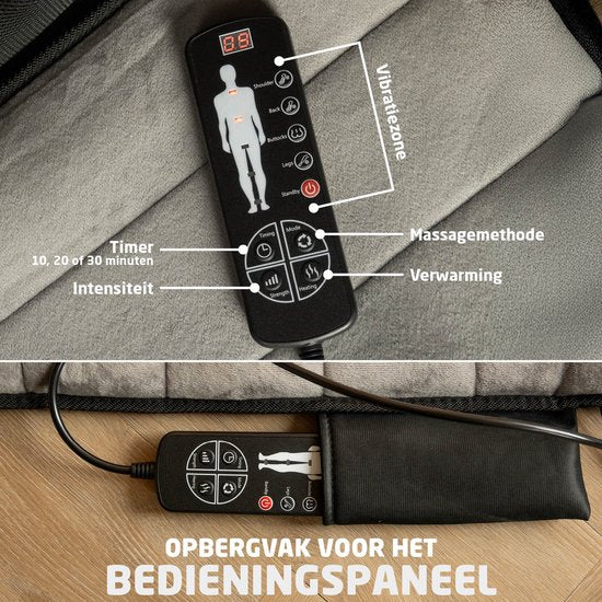 BREND BR-2230 Elektrische Massagematte und Kissen - Massagematratze mit Wärme, 5 Vibrationsmodi und 3 Intensitäten - Massagekissen - 170X55 CM - Grau