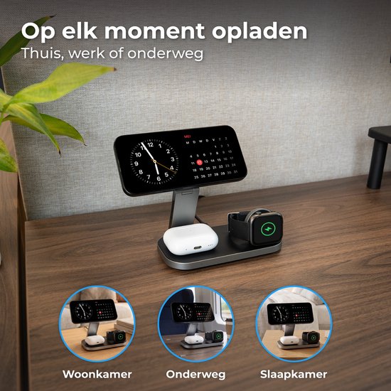 Nuvance Kabelloses Ladegerät – 3-in-1 – 15 W – Ladestation – Schnellladegerät – Wireless Charger – Geeignet für Apple Smartwatch und Ohrhörer