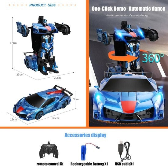 MEWAU 1:12 RC Transforming Car/Roboter - 2 in 1Ferngesteuertes Auto - Gestenwahrnehmung - Spielzeugauto - Rot