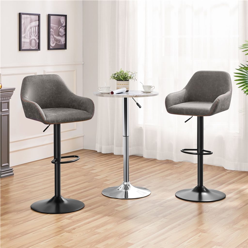 Yaheetech 2er-Set Barhocker mit Rückenlehne – um 360° drehbar – höhenverstellbar von 87,5 bis 107,5 cm – Kunstleder und Metall – grau