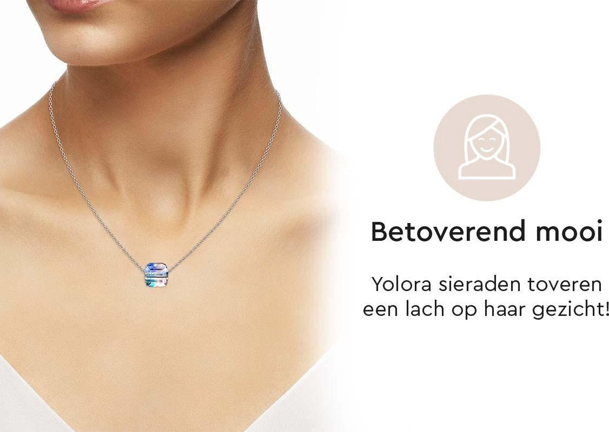 Yolora Damen Halskette mit Kalpa Camaka Kristall Anhänger - Farbe Silber - 18K Weißgold plattiert - Geschenkbox - Muttertagsgeschenk