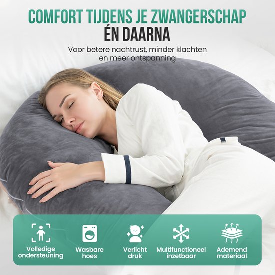 Avalo Schwangerschaftskissen XXL 280 cm – U-förmiges Stillkissen & Seitenschlafkissen – Body Pillow – Körperkissen – Dunkelgrau