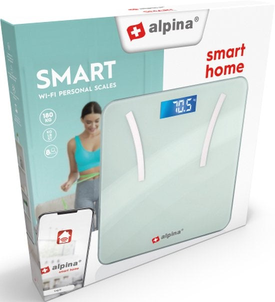 alpina Smart Home - Intelligente Personenwaage - mit Körperanalyse - inklusive Gewicht, Fettanteil und Muskelmasse - mit App - bis zu 8 Benutzer