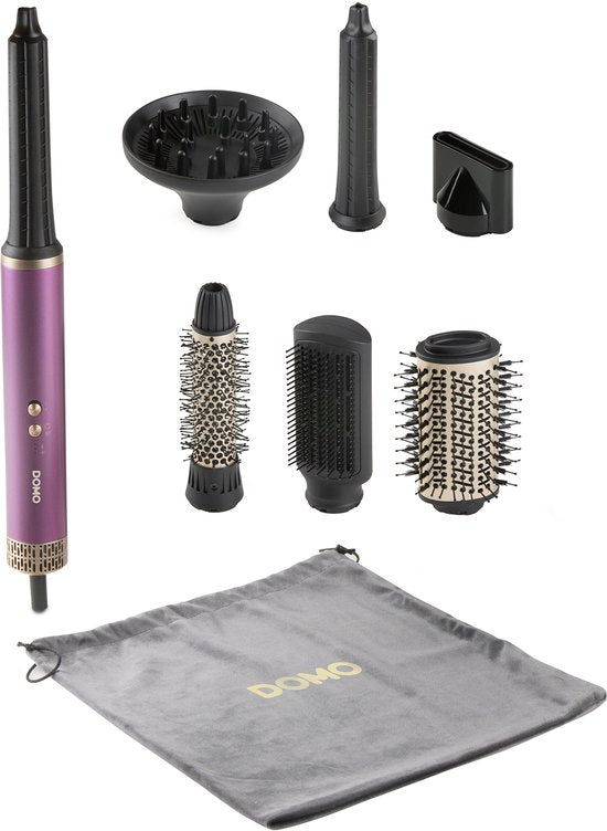 DOMO DO54782HS 7-in-1-Airstyler – Föhnbürste – Multistyler – Lockenbürste – Glättbürste – Föhn mit 7 Aufsätzen – Lila/Gold