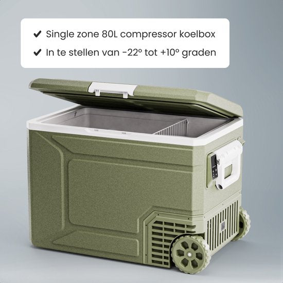 Auronic Elektrische Kühlbox – Kompressor – 80 l – 12 V und 240 Volt – Camping-Kühlschrank – Frigobox für das Auto – mit Rädern und Griff – grün