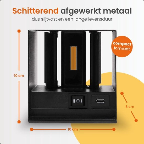 Goliving Wall Lamp Rechargeable - Wandleuchte für Innenräume - Kabellos - Mit Bewegungssensor - USB-C - 4400 mAh - Warmweißes Licht - 10 x 10 x 10 cm - Schwarz