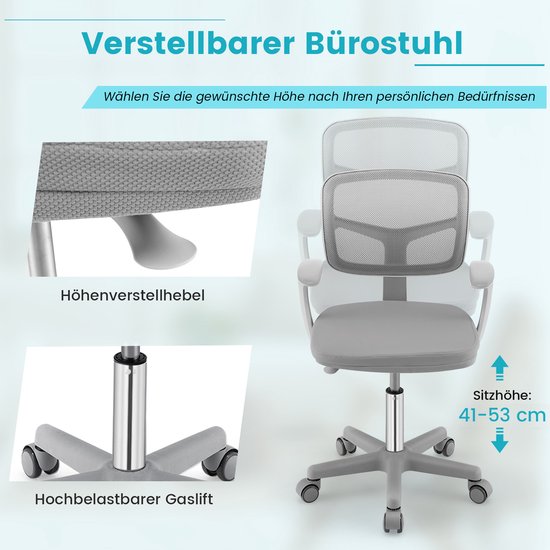 Coast 360° drehbarer Kinderschreibtischstuhl – 80–91,5 cm – für Kinder von 3 bis 10 Jahren – grau