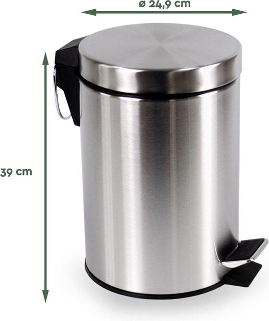 BRASQ Treteimer 12 Liter - Edelstahl - PB112 - Abfalleimer mit herausnehmbarem Treteimer - Abfalleimer - Mülleimer - Abfalleimer - Bad oder Toilette