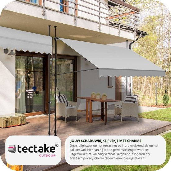 tectake - Klemmmarkise - Sonnenschirm - Markise - Verstellbar - Klemmmarkise - Sonnenschirm Balkon - 300 x 180 cm - hellgrau - Markise - 404963