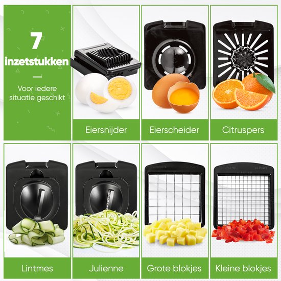 Stosh Mandoline - Gemüseschneider - Zwiebelschneider - Spiralschneider - 7 Teile - Schwarz - BPA frei