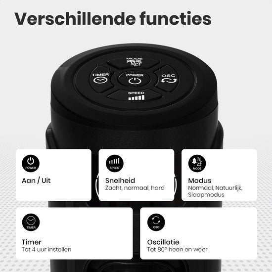 Auronic Tower Fan - Standventilator mit Fernbedienung - Bodenventilator - Timer - Säulenventilator - Ventilator - 55W - 45dB - 118cm - Schwarz