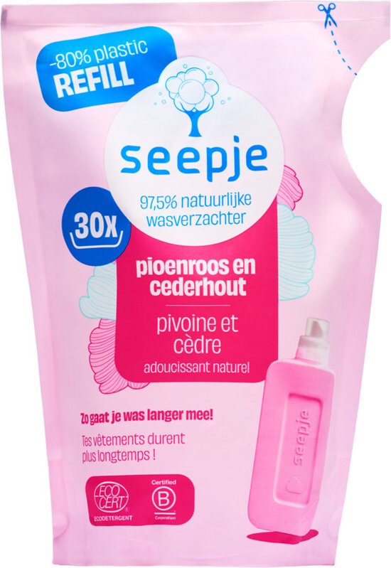 Seepje Weichspüler - Nachfüllpackung Pfingstrose und Zedernholz - 30 Waschgänge - 750 ml