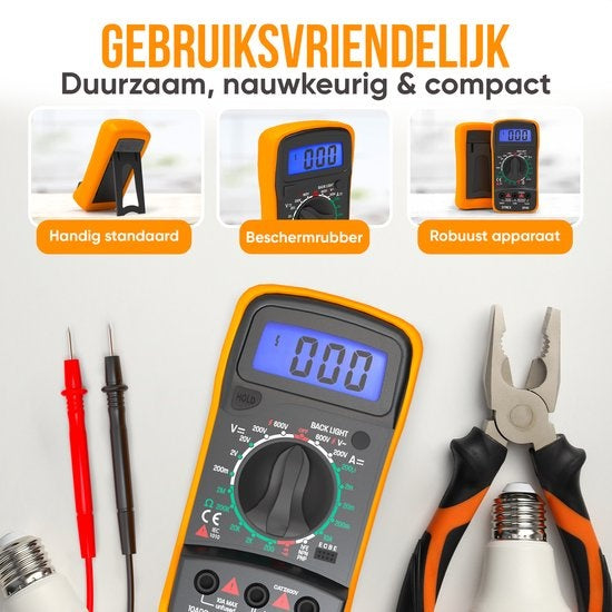 Strex - Digital-Multimeter - AC / DC - inkl. 9V Duracell-Batterie/ Zange & Aufbewahrungskoffer - Schwarz/Orange