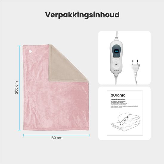 Auronic Electric Blanket - 200x180cm - Wärmedecke - 2 Personen - 3 Wärmestufen - Decke - Mit Timer - Heizdecke - Pink