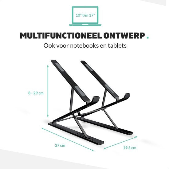 LURKÂ® Laptop-Ständer verstellbar - Ergonomischer Laptop-Halter - klappbar - Notebook/Buch/Tablet - Aluminium - 11 bis 17 Zoll - Schwarz